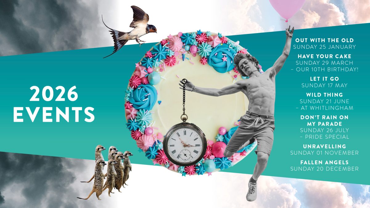 Decorative image of a cake, clock, meerkats and person jumping. Text reads CELEBRATING 10 YEARS OF TRUE STORIES LIVE ANECDOTAL STORIES TOLD BY PEOPLE LIKE YOU BOOK YOUR TICKETS AT: NORWICHARTSCENTRE.CO.UK OUT WITH THE OLD SUNDAY 25 JANUARY HAVE YOUR CAKE SUNDAY 29 MARCH - OUR 10TH BIRTHDAY! LET IT GO SUNDAY 17 MAY WILD THING SUNDAY 21 JUNE - AT WHITLINGHAM DON'T RAIN ON MY PARADE SUNDAY 26 JULY - PRIDE SPECIAL UNRAVELLING SUNDAY 01 NOVEMBER FALLEN ANGELS SUNDAY 20 DECEMBER
